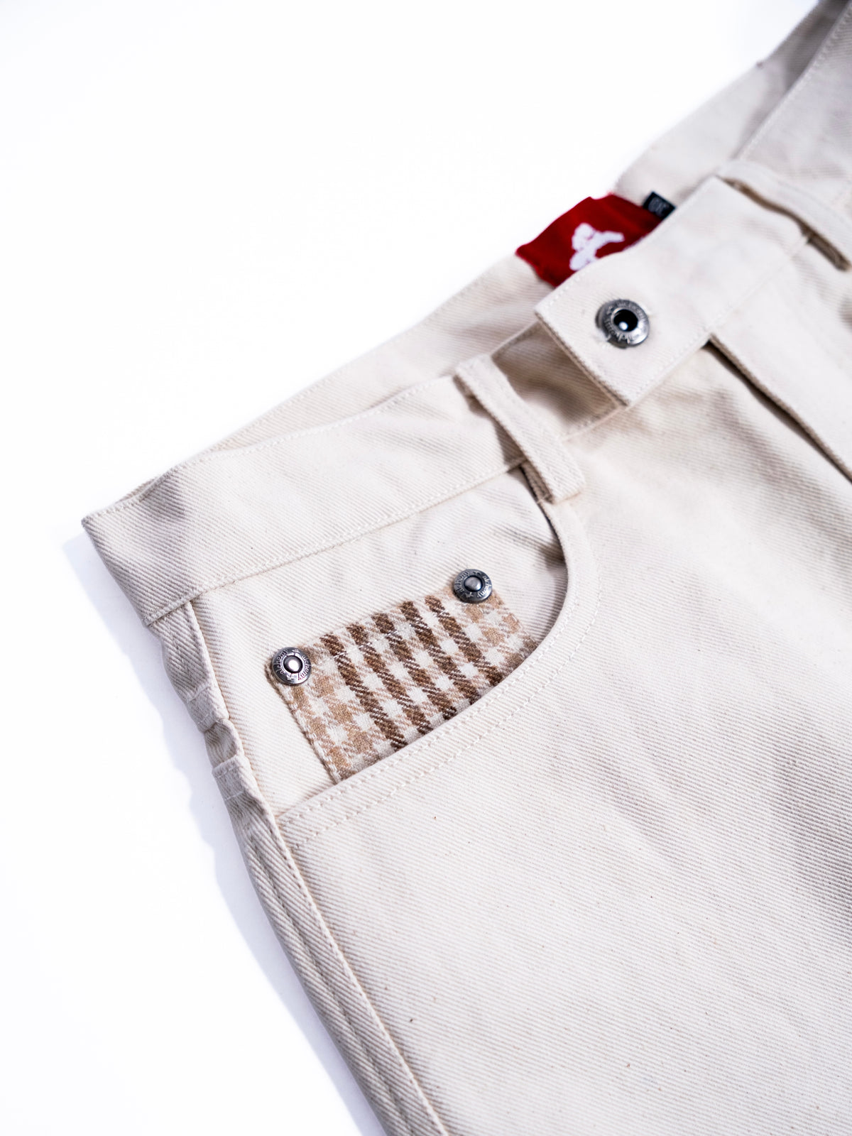 Heavy Baggy Denim (Cream Plaid)