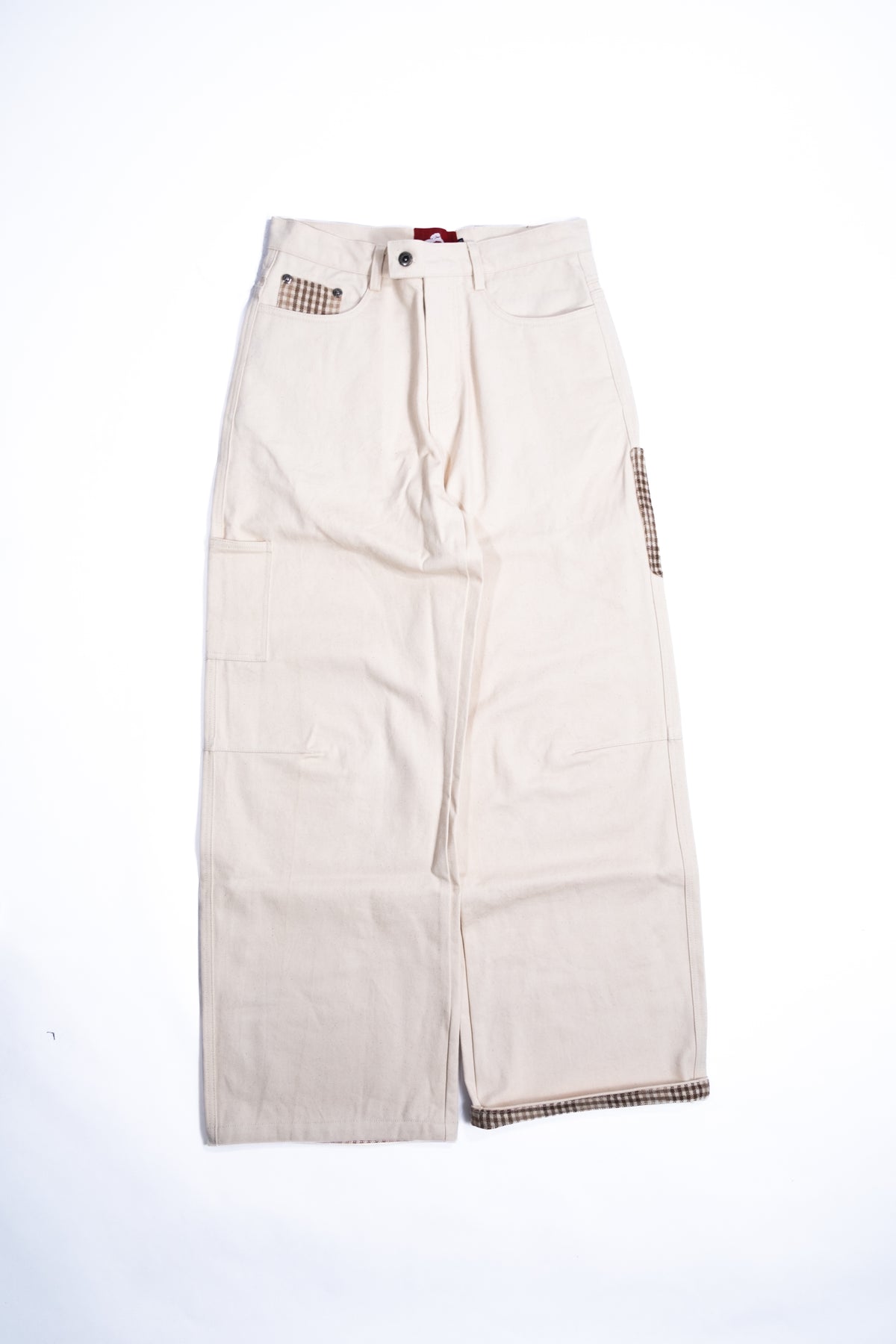 Heavy Baggy Denim (Cream Plaid)