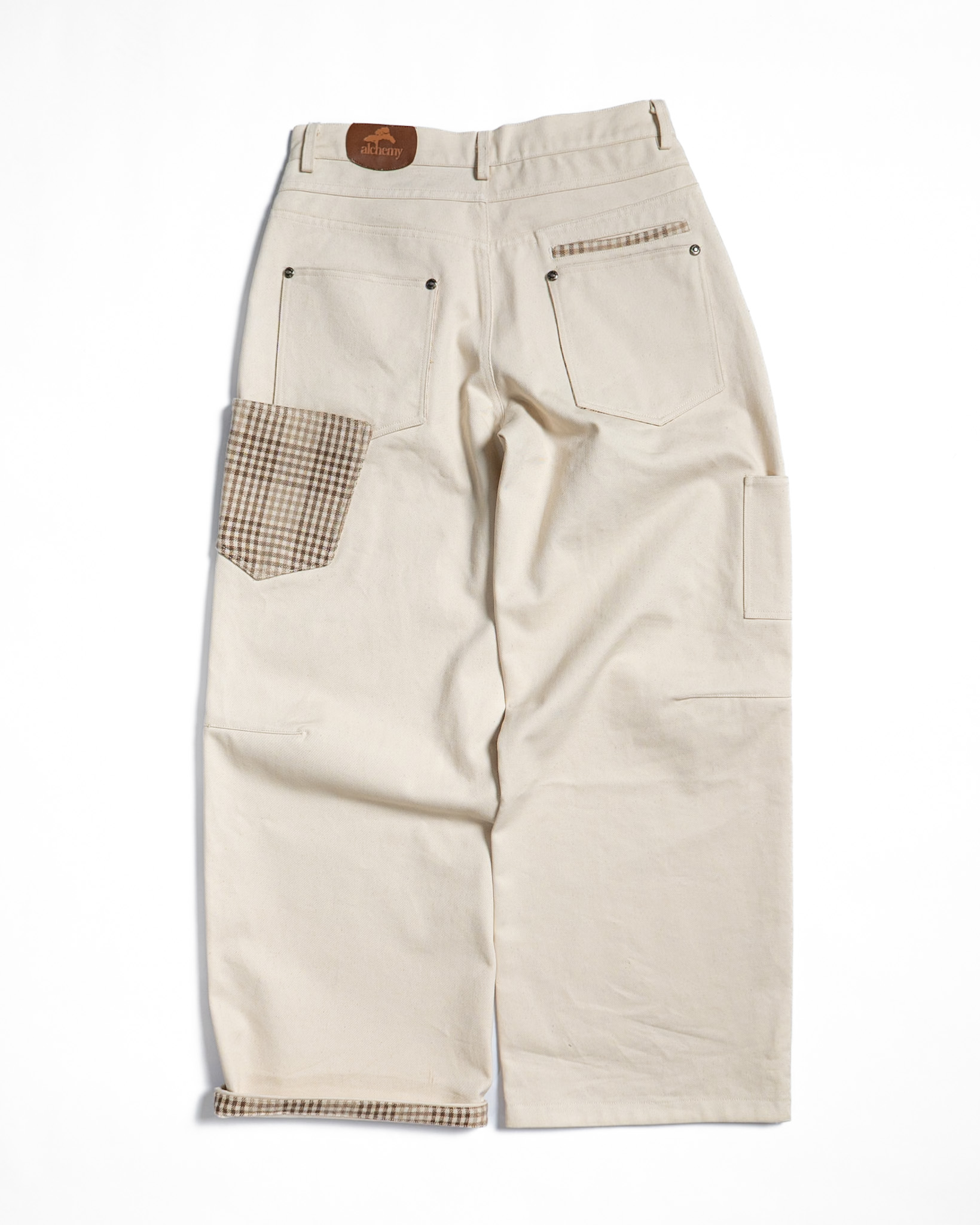 Heavy Baggy Denim (Cream Plaid)